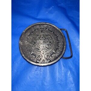 Vintage 1974 Mayan Aztec Calendar Belt Buckle By Bergamot Brass Works USA